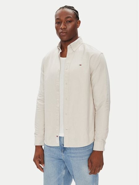 Tommy Jeans Koszula DM0DM21298 Beżowy Regular Fit. Brązowe koszule męskie Tommy Jeans, m, bez wzorów, z bawełny, bez kołnierzyka, bez ramiączek. Za 299.99 zł.