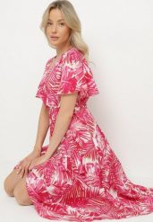 Różowa Kopertowa Sukienka z Bawełną o Rozkloszowanym Kroju z Paskiem Aulinea. Czerwone sukienki damskie Born2be, na co dzień, l, bez wzorów, z bawełny, eleganckie, bez kołnierzyka, bez ramiączek, midi, kopertowe. Za 49.99 zł.