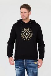 JUST CAVALLI Czarna męska bluza z kapturem Fiche Gold, Rozmiar M. Czarne bluzy męskie Just Cavalli, m, bez wzorów, bez ramiączek, z kapturem. W wyprzedaży za 599.99 zł.