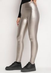 Srebrne Legginsy z Ekoskóry z Wysokim Stanem i Polarem Labrine. Szare legginsy damskie Born2be, bez wzorów, z jeansu. Za 44.99 zł.