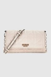 GUESS Beżowa torebka z funkcją portfela Assia Mini. Brązowe torebki do ręki damskie Guess, z aplikacjami, pikowane, bez dodatków. W wyprzedaży za 316.99 zł.