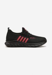 Czarno-Czerwone Sznurowane Buty Sportowe Sneakersy na Grubszej Podeszwie ze Skarpetkową Cholewką Reelia. Czarne buty sportowe męskie Born2be, bez wzorów, bez zapięcia, trekkingowe. Za 79.99 zł.