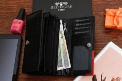 Damski skórzany portfel duży poziomy na suwak RFiD czarny BELTIMORE 042. Czarne portfele damskie . Za 64.90 zł.
