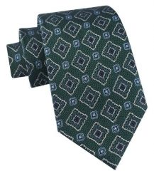 Jedwabny Krawat Męski - His Story - Zielony, Geometryczny Wzór. Zielone krawaty i muchy His Story, bez wzorów, z jedwabiu, eleganckie. Za 115.00 zł.
