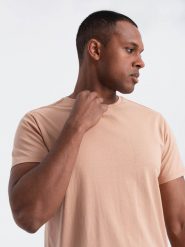Klasyczny T-shirt męski bawełniany BASIC - cielisty V9 OM-TSBS-0146 - XXL. Brązowe t-shirty męskie Ombre Clothing, l, bez wzorów, z bawełny, bez kołnierzyka, bez ramiączek. W wyprzedaży za 24.99 zł.
