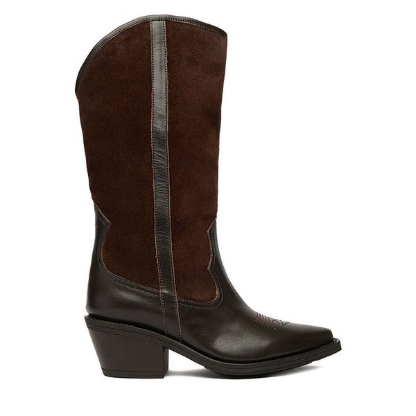 Kowbojki Badura. Brązowe kozaki damskie Badura, bez wzorów, bez obcasa, na słupku, bez zapięcia. Za 529.99 zł.