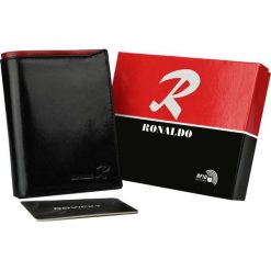 Portfel czarny z czerwonym elementem Ronaldo N4-VT BLACK-RED. Czarne portfele męskie RONALDO, bez wzorów, ze skóry. Za 65.99 zł.