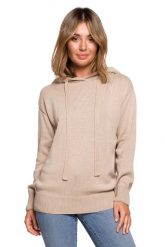 Sweter z Kapturem w Formie Bluzy - Beżowy. Brązowe swetry nierozpinane damskie MOE, l, bez wzorów, z bawełny, bez kołnierzyka, bez ramiączek. Za 238.90 zł.