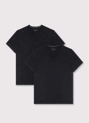 PAKO LORENTE – T-shirt v-neck w czarnym kolorze, dwupak. Czarne t-shirty męskie Pako Lorente, xxl, bez wzorów, z bawełny, bez kołnierzyka, bez ramiączek. Za 99.99 zł.