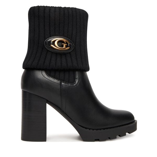 Botki Guess. Czarne botki damskie Guess, z aplikacjami, bez obcasa, na słupku, bez zapięcia. Za 709.99 zł.