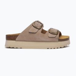 Klapki damskie Scholl Lucie Suede. Brązowe klapki damskie Scholl, na lato, bez wzorów, z materiału, sportowe, bez obcasa, bez zapięcia. Za 309.99 zł.