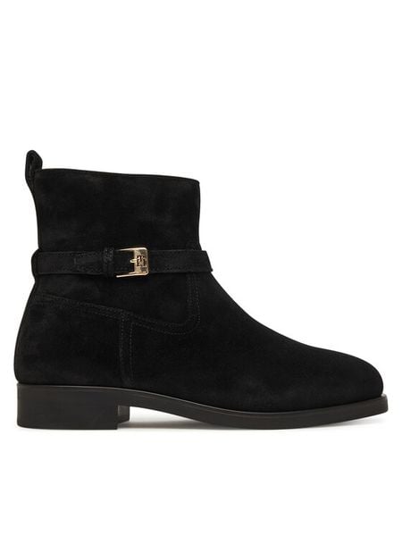 Tommy Hilfiger Botki Th Buckle Riding Suede Bootie FW0FW09047 Czarny. Czarne botki damskie Tommy Hilfiger, bez wzorów, ze skóry, bez obcasa, na płaskiej podeszwie, bez zapięcia. Za 519.99 zł.