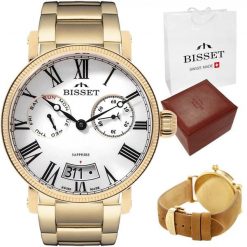 Szwajcarski zegarek męski Bisset szafirowe szkło ZESTAW. Niebieskie zegarki męskie Bisset, bez wzorów, szklane. Za 1,058.88 zł.