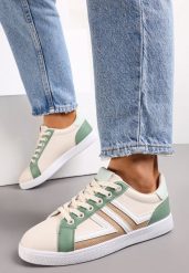 Beżowo-Zielone Sneakersy z Wstawkami Lerlet. Brązowe obuwie sportowe damskie Renee, bez wzorów, bez zapięcia, na fitness i siłownię. Za 59.99 zł.