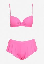 Różowe Bikini Góra z Regulowanymi Ramiączkami Ozdobionymi Cyrkoniami z Elastycznym Dołem w Zestawie Spodenki Kąpielowe z Gumką w Pasie Quilalia. Czerwone bikini Born2be, s, z aplikacjami. Za 99.99 zł.