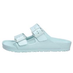 Klapki damskie Birkenstock Arizona Eva. Zielone klapki damskie Birkenstock, na lato, bez wzorów, z materiału, bez obcasa, bez zapięcia. Za 373.00 zł.
