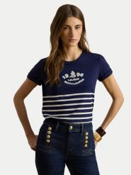 LAUREN RALPH LAUREN T-Shirt 200B21056001 Granatowy Relaxed Fit. Niebieskie t-shirty damskie Lauren Ralph Lauren, xl, bez wzorów, z bawełny, bez kołnierzyka, bez ramiączek. Za 549.99 zł.