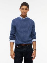 Tommy Hilfiger wełniany sweter Mężczyźni Wełna niebieski, M. Niebieskie swetry męskie Tommy Hilfiger, m, bez wzorów, z dzianiny, bez kołnierzyka, bez ramiączek. Za 479.95 zł.