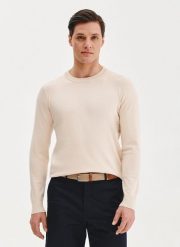 PAKO LORENTE – Beżowy sweter męski o-neck. Brązowe swetry męskie Pako Lorente, na wiosnę, m, bez wzorów, z poliamidu, bez kołnierzyka, bez ramiączek. Za 169.99 zł.