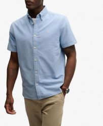 Superdry Koszula Preppy Oxford krótki rękaw z bawełny organicznej. Niebieskie koszule damskie Superdry, m, bez wzorów, z bawełny, klasyczne, bez kołnierzyka, bez ramiączek. Za 285.15 zł.