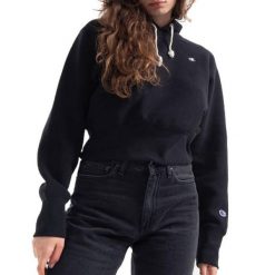 Bluza sportowa damska Champion Wmns Reverse Weave Cropped Hoodie. Czarne bluzy damskie Champion, m, bez wzorów, casualowe, bez ramiączek, z kapturem. Za 277.00 zł.