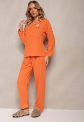 Pomarańczowy Komplet Piżamowy 2-Częściowy Bluza i Spodnie z Gumką w Pasie Jendara. Brązowe bluzy damskie Renee, bez wzorów, z materiału, bez ramiączek. Za 44.99 zł.