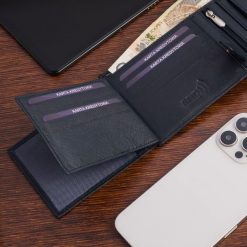 Męski portfel skórzany klasyczny granatowy poziomy Beltimore D44. Niebieskie portfele męskie bez wzorów. Za 49.41 zł.