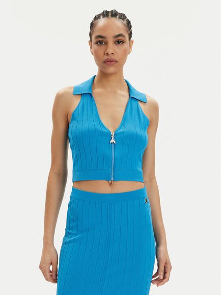 Patrizia Pepe Top 2K0257/K182-CA04 Niebieski Slim Fit. Niebieskie topy damskie Patrizia Pepe, bez wzorów, z wiskozy, bez kołnierzyka, bez ramiączek. Za 399.99 zł.