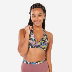 Góra kostiumu kąpielowego surfingowego damska Olaian Ana Azalea. Czerwone bikini OLAIAN, bez wzorów, z elastanu. W wyprzedaży za 59.99 zł.