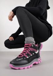 Czarno-Fuksjowe Buty Trekkingowe Traperki Vices ze Sznurowaną Cholewką Afellie. Czarne obuwie trekkingowe damskie Renee, bez zapięcia. Za 99.99 zł.