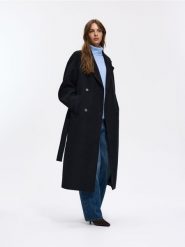 Dwurzędowy płaszcz oversize - czarny. Czarne płaszcze damskie Reserved, l, bez wzorów, z tkaniny, bez kołnierzyka, bez kaptura. Za 299.99 zł.