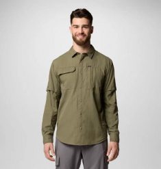 COLUMBIA Koszula męska Skien Valley Long Sleeve Shirt stone green-L. Zielone koszule męskie Columbia, l, bez wzorów, z materiału, bez kołnierzyka, bez ramiączek. Za 213.05 zł.
