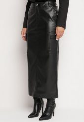 Czarna Dopasowana Spódnica z Imitacji Skóry z Wysokim Stanem i Kieszeniami z Klapą Firirra. Czarne spódnice damskie Born2be, l, z aplikacjami, ze skóry, eleganckie, z podwyższonym stanem, maxi, dopasowane. Za 119.99 zł.