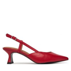 Sandały Tamaris. Czerwone sandały damskie Tamaris, bez wzorów, bez obcasa, na słupku, bez zapięcia. Za 339.99 zł.