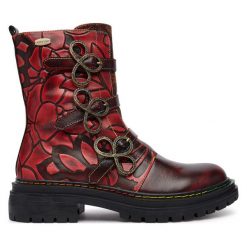 Botki Laura Vita. Czerwone botki damskie Laura Vita, bez wzorów, bez obcasa, na słupku, bez zapięcia. Za 689.99 zł.