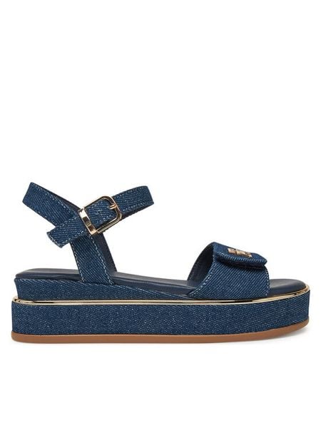 Tommy Hilfiger Sandały T3A2-33788-1828 S Granatowy. Niebieskie sandały damskie Tommy Hilfiger, bez wzorów, z materiału, bez obcasa, na koturnie, bez zapięcia. Za 379.99 zł.