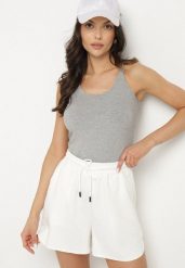 Szary Top z Prążkowanego Materiału Turine. Szare topy damskie Born2be, m, bez wzorów, prążkowane, klasyczne, bez kołnierzyka, bez ramiączek. Za 29.99 zł.