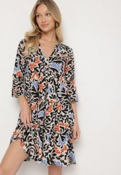 Czarno-Beżowa Wiskozowa Rozkloszowana Sukienka z Abstrakcyjnym Wzorem Liracalia. Czarne sukienki damskie Born2be, na co dzień, l, bez wzorów, z tkaniny, eleganckie, bez kołnierzyka, bez ramiączek, mini, rozkloszowane. Za 89.99 zł.