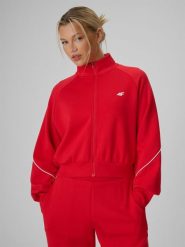 4F Bluza dresowa regular bez kaptura damska - czerwona XS. Czerwone bluzy damskie 4F, xs, bez wzorów, z dresówki, sportowe, bez ramiączek, bez kaptura. Za 169.99 zł.