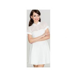Sukienka K399 Ecru. Brązowe sukienki damskie Lenitif, m, bez wzorów, eleganckie, bez kołnierzyka, bez ramiączek, mini. Za 149.00 zł.
