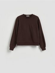 Gładka bluza z bawełną - ciemnobrązowy. Brązowe bluzy damskie Reserved, l, bez wzorów, z bawełny, bez ramiączek, bez kaptura. Za 69.99 zł.