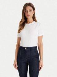 Guess T-Shirt V5BI12 K8FQ4 Biały Regular Fit. Białe t-shirty damskie Guess, xs, z aplikacjami, z bawełny, bez kołnierzyka, bez ramiączek. Za 159.99 zł.