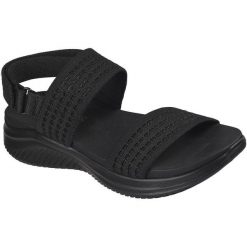 Sandały damskie Skechers Ultra Flex 3.0 Sandal All A. Czarne sandały damskie Skechers, bez wzorów, z materiału, bez obcasa, bez zapięcia. Za 390.00 zł.