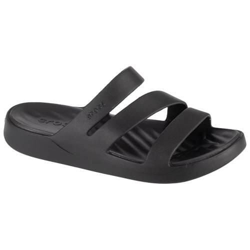 Klapki damskie Crocs Getaway Strappy. Czarne klapki damskie Crocs, bez wzorów, z materiału, bez obcasa, bez zapięcia. Za 234.00 zł.