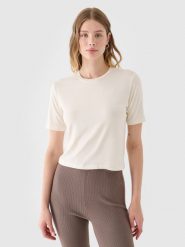 4F T-shirt slim gładki damski - biały M. Białe t-shirty damskie 4F, m, bez wzorów, z dzianiny, sportowe, bez kołnierzyka, bez ramiączek. W wyprzedaży za 19.99 zł.