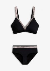 Bikini ze srebrnymi wstawkami (komplet 2-cz.). Czarne bikini bonprix, z aplikacjami. Za 99.99 zł.
