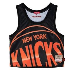 Damski crop top New York Knicks Big Face 4.0. Czarne topy damskie Mitchell & Ness, bez wzorów, sportowe, bez kołnierzyka, bez ramiączek. Za 318.00 zł.