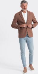 Ombre Marynarka męska casual z ozdobnymi guzikami na mankietach - jasnybrąz V2 OM-BLZB-0118 XXL. Garnitury męskie Ombre, m, bez wzorów, casualowe. Za 299.99 zł.