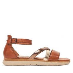Sandały Tamaris. Brązowe sandały damskie Tamaris, bez wzorów, bez obcasa, na płaskiej podeszwie, bez zapięcia. Za 279.99 zł.
