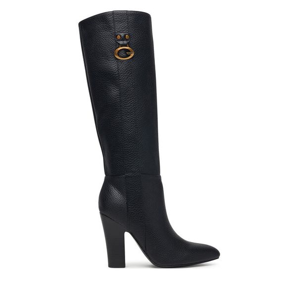Kozaki Guess. Czarne kozaki damskie Guess, z aplikacjami, bez obcasa, na słupku, bez zapięcia. Za 824.99 zł.